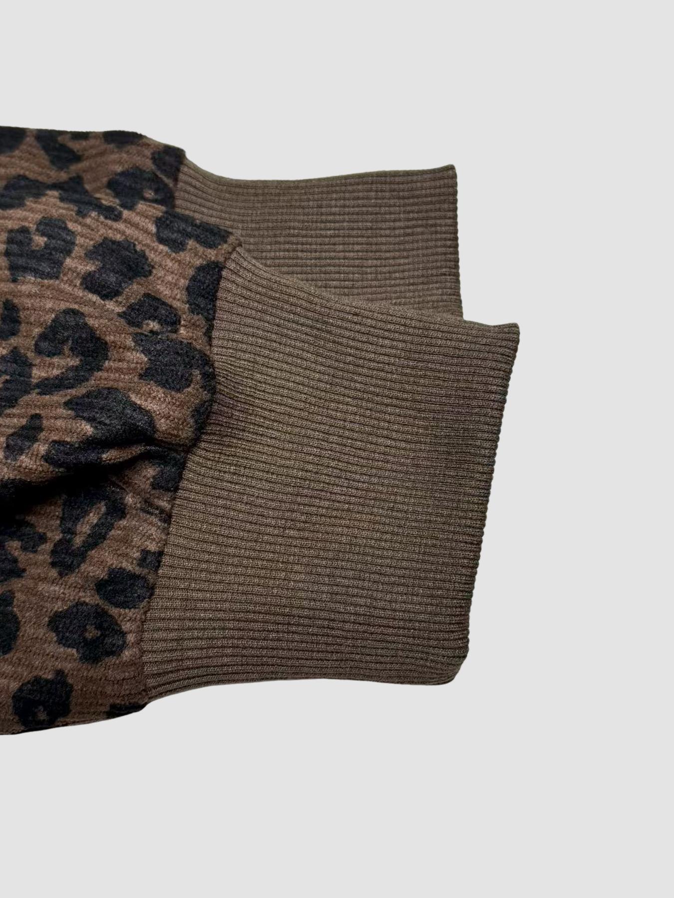 Women's Leopard Print Hooded Zipper Jacket, Casual Slim-Fit Fall & Winter Coat, Drawstring Design, Thick Kint Fabric