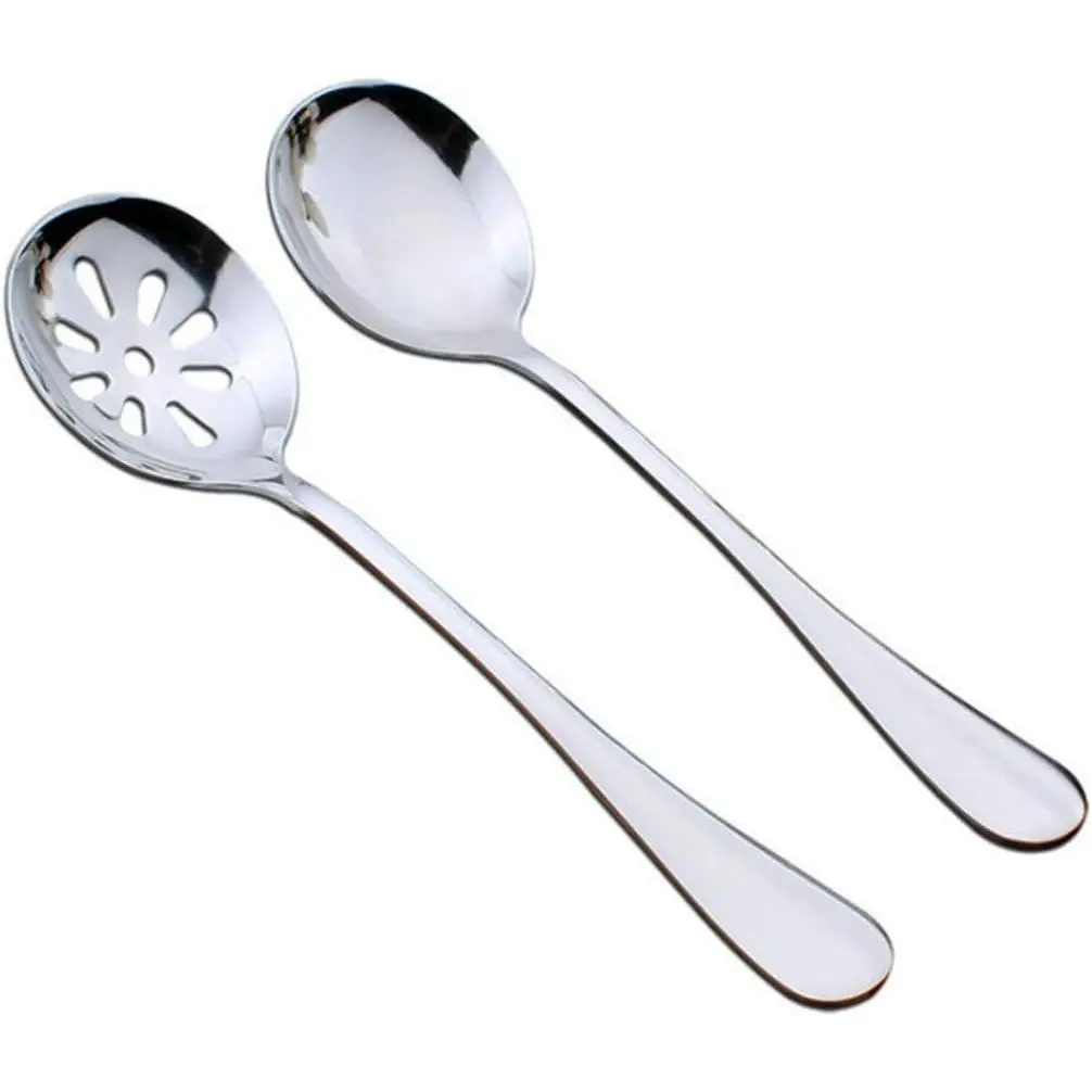 2-Pack 7.7-inch Stainless Steel Slotted Soup Serving Spoon Colander for Buffet, Dinner, Restaurants, Kitchen (Soup&Slotted Spoon)