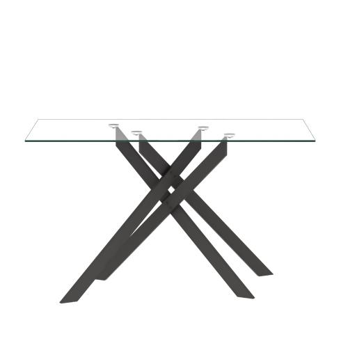 Rectangular Transparent Tempered Glass Dining Table - Modern Design with Black Metal Legs, Shatter-Resistant Surface for Kitchen & Dining Room(ONLY TABLE)