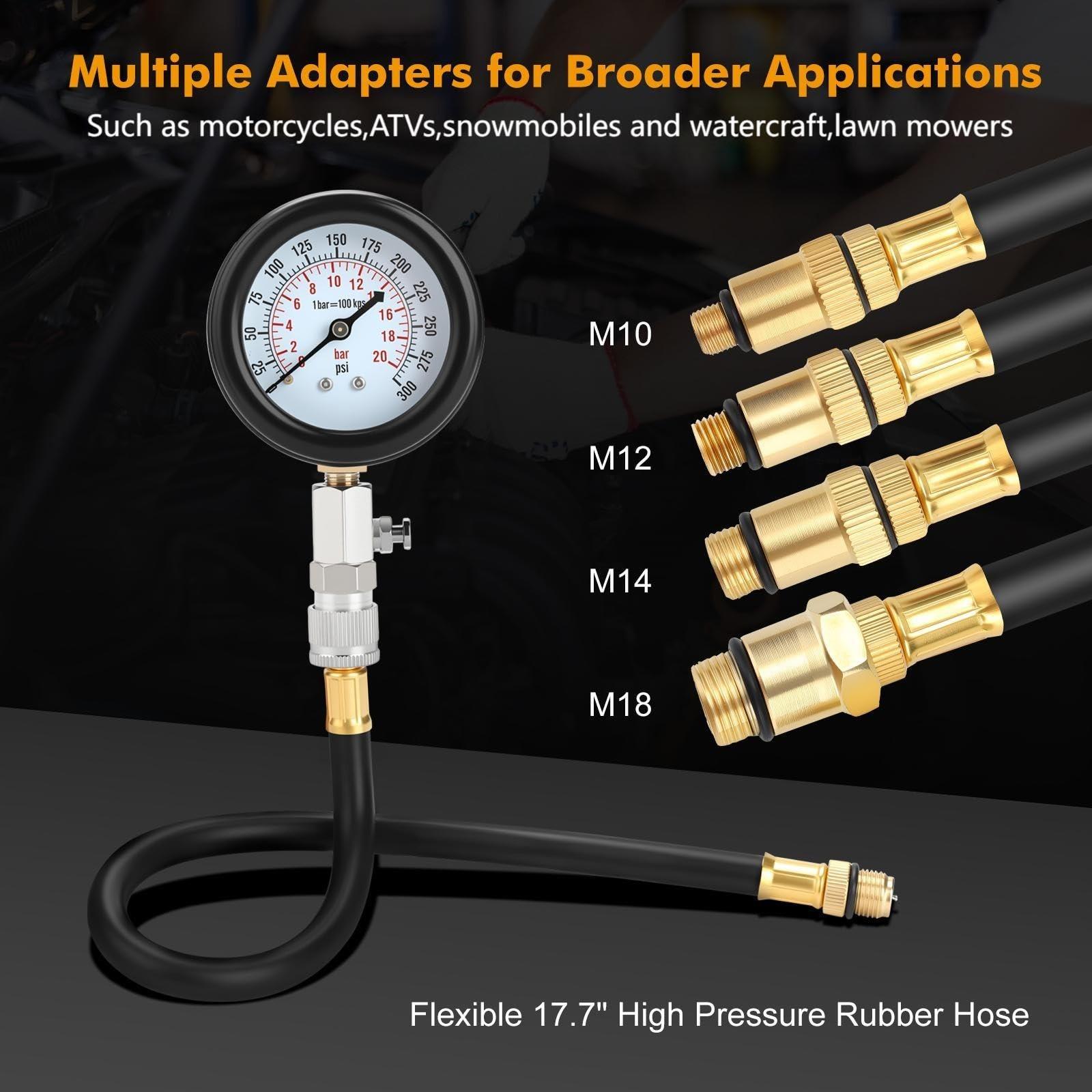Car Engine Compression Test Tool Set, Motorcycle Car Truck Cylinder Counter, Fuel Pressure Tester, Gasoline Pressure Detector with Toolbox