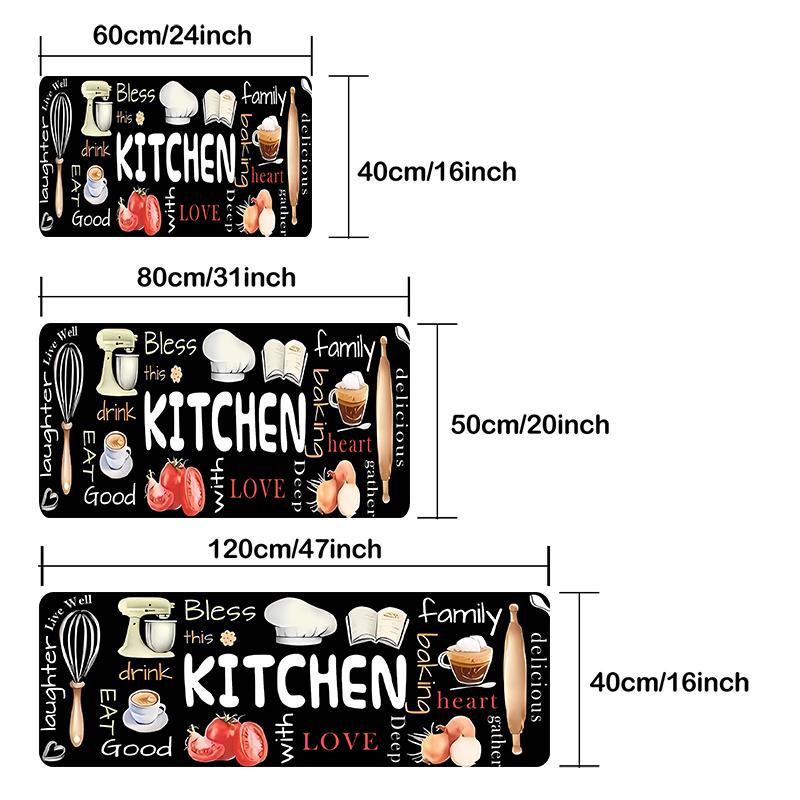 2/3 Piece Flannel Kitchen Mat Set, Decorative Rug, Kitchen Rugs Sets, Fun Kitchen Baking Tools & Food Patchwork Design, Unique Pattern, Anti-Slip, Absorbent, Home Decor