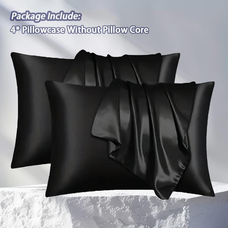 2-Piece Set of Solid Black Satin Pillowcases, Skin-Friendly and Breathable Pillowcases (Unfilled), Soft and Comfortable Home, Bedroom, and Dorm Bedding Accessories, Cool and Smooth to the Touch, Keep Your Bedroom Cool, Bedroom Decor, Silky Satin Bedding
