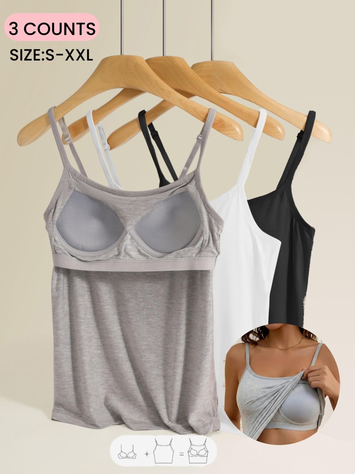 Women's Summer Thin Farbic 2-In-1 Bra Cup Tank Top, Adjustable Straps, Fresh&Comfortable Plain Inner Layer, Sleeveless Fitted Soft Vest,Home&Sleep Cami Top