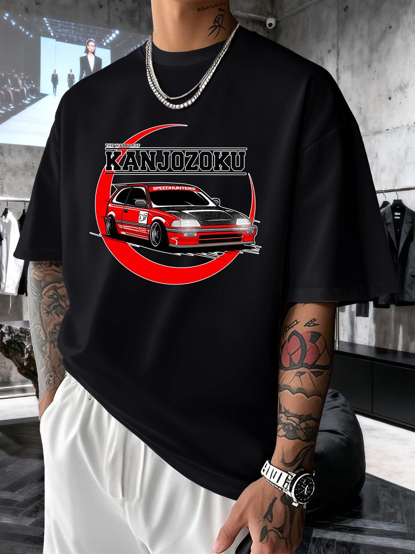 Kanjozoku Jdm Car Culture Print Men's Fashion T-Shirt, Casual Streetwear Short Sleeve Top, Comfortable Round Neck Tee for Spring Summer