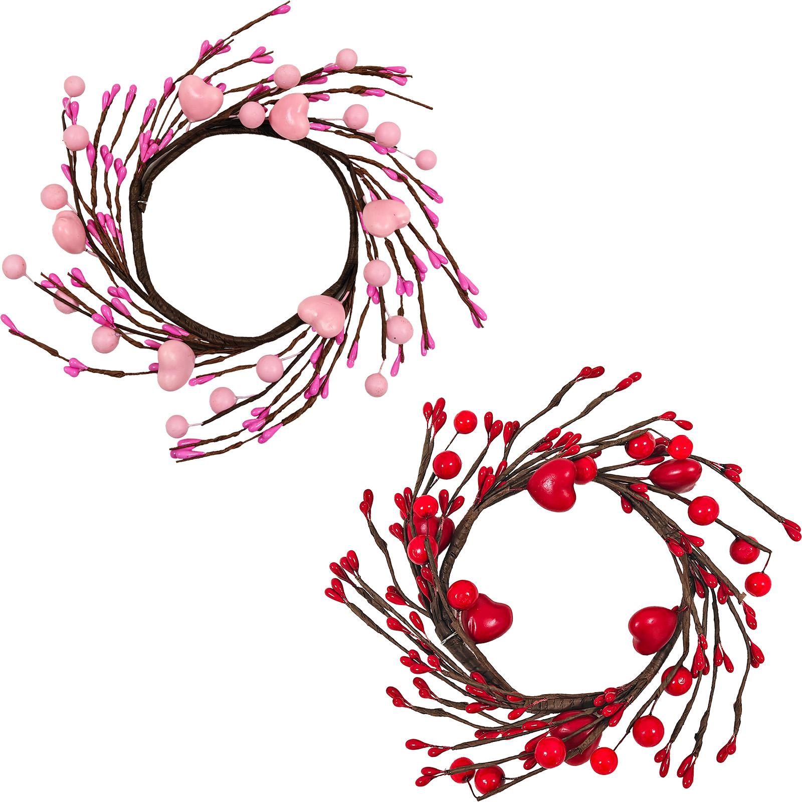 10-inch Valentine's Day wreath candlestick with small wreaths featuring red and pink hearts; suitable for dining table, window, and home Valentine's Day decorations, Home Decor Ornaments