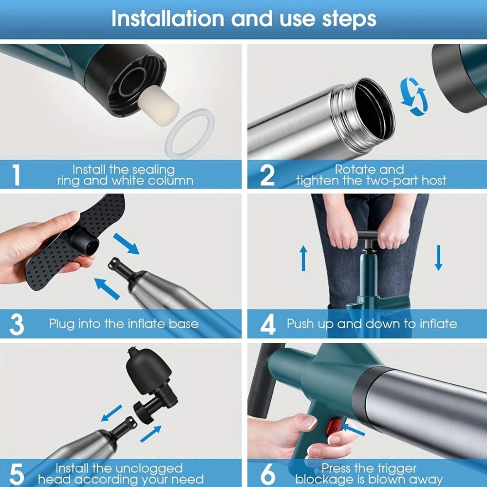 Toilet Plunger Kit, High Pressure Air Drain Cleaner, Toilet Clog Remover for Bathroom, Shower, Sink, and Bathtub, Essential Household Cleaning Tools   shock brush