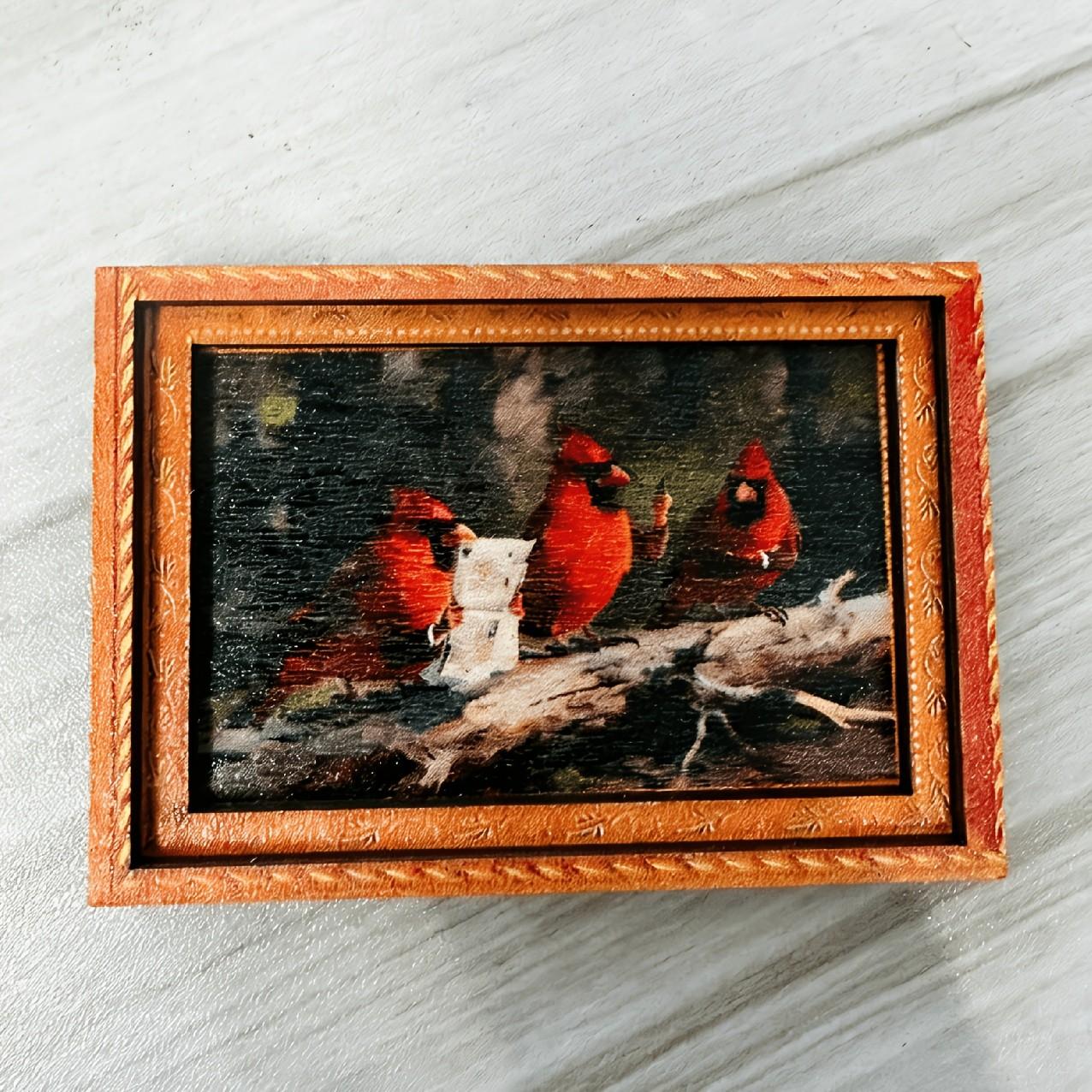 Fun Bird Creative Art, Vintage Wooden Frame, Magnetic, Ideal for Home, Kitchen Fridge, Cabinets, Birthday, Christmas, Valentine's Day, Mother's Day, Party Gifts