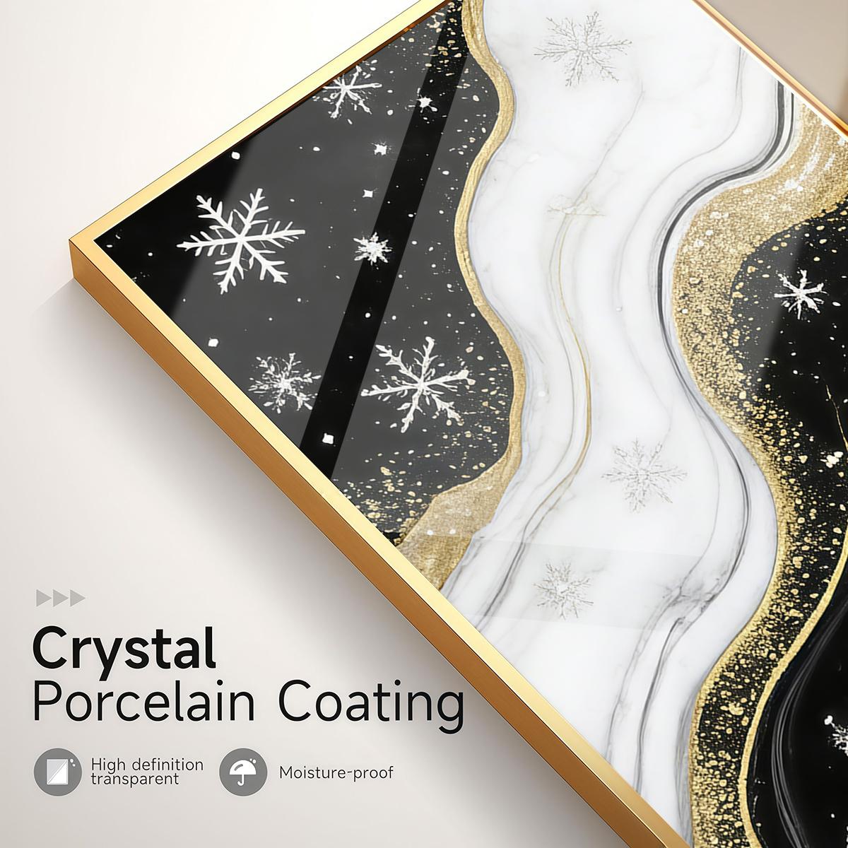 3 Counts Aluminum Alloy Framed Painting, Black White And Gold Snowflake Abstract Art Pictures, Home Decoration For Living Room, Bedroom, Office, Restaurant, Hallway Wall Decor, Odorless Print Artwork, Luxury Perfect Gift For Friends And Family