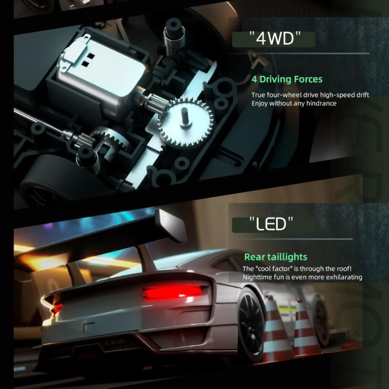 High-Speed Remote Control Drift Car with Lights, Realistic Design, 2.4g Controller, Includes Drifting Wheels, Birthday Gift, Unisex, Drift Rc Car