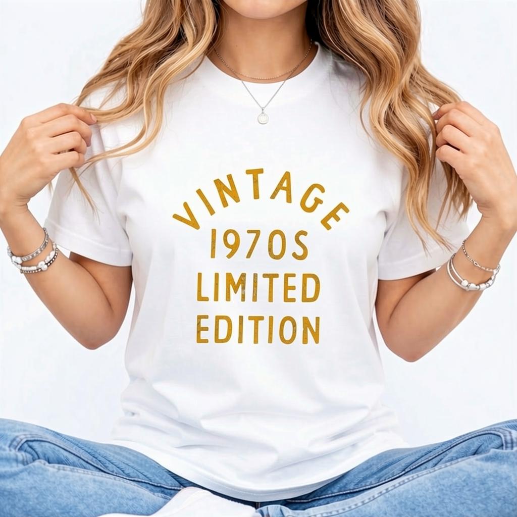 Womens Vintage 1970s Limited Edition T Shirt Funny Cool 1970 Theme Classic Tee for Ladies Funny Womens T Shirts Cute Vintage Fashion Casual Ladies T-Shirt Gift Funny Vintage Top Women's Novelty Tees Navy