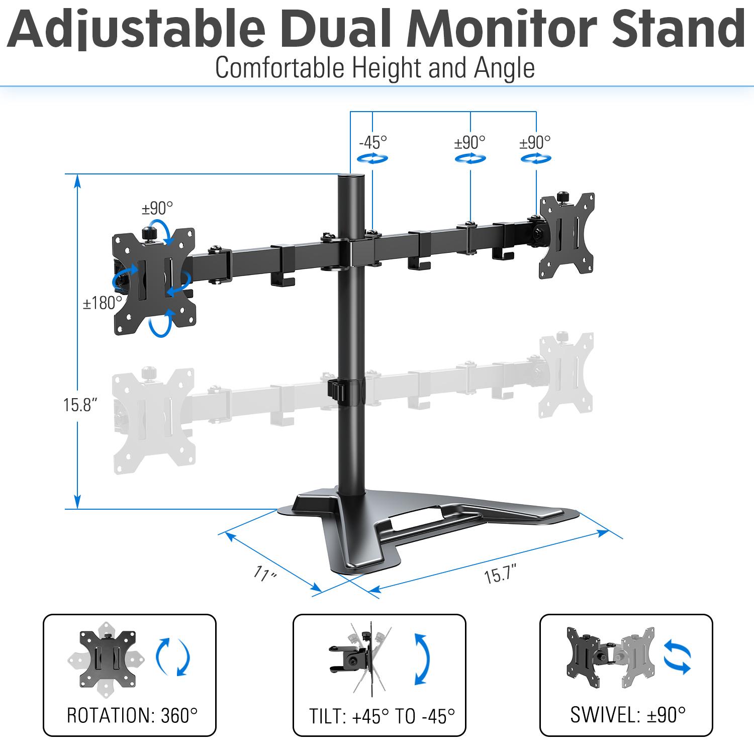 MOUNTUP 13"-27" Dual Monitor Stand - Freestanding & Height Adjustable Monitor Desk Mount MU1002