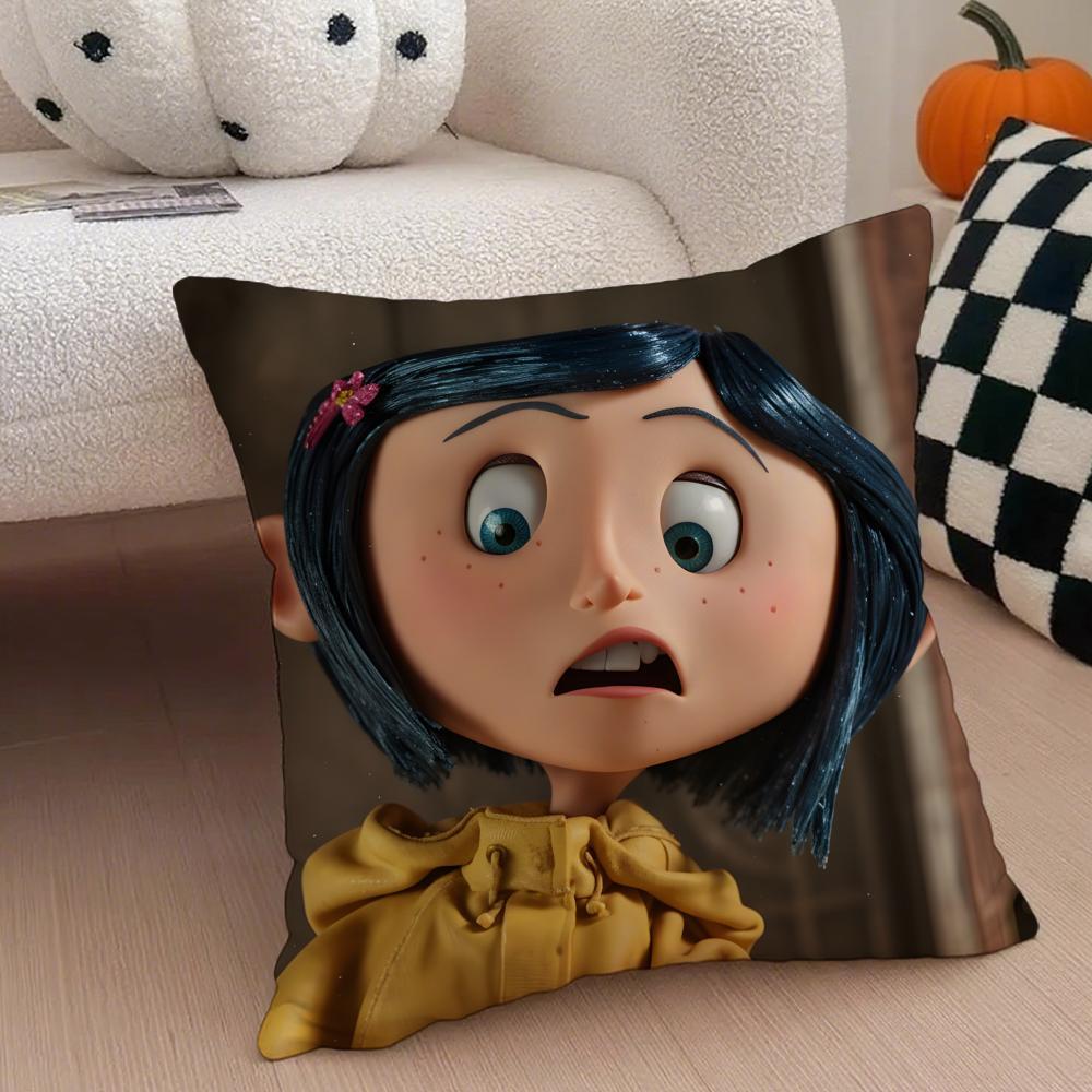 anime hot cute Coraline Pillow Case Anti-dustmite Pillowcase Sofa Cushion Cover with Invisible Zipper Silky Short Plush Polyester Microfiber Fabric White Available in Different Sizes for Home Bed Use