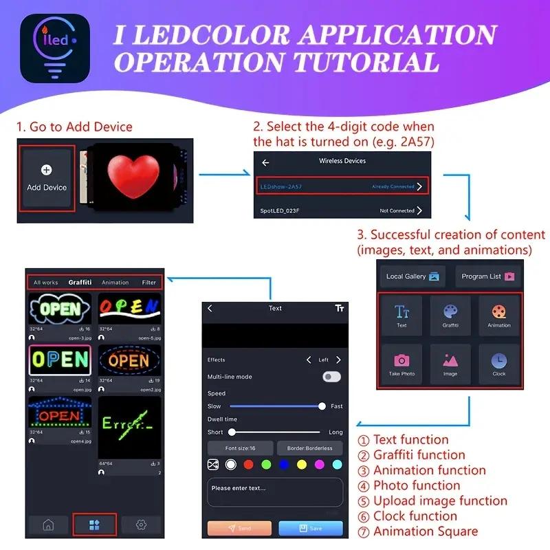 Customizable LED Hat Baseball Cap with Bluetooth – Display Your Message in Full Color! 16×32 Bright Perfect for Parties, Events, and Gifts App App Controlled Multifunctional