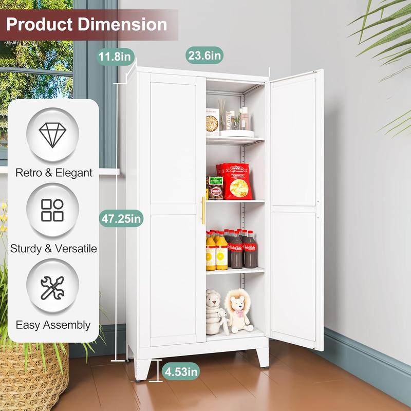 Geitin 47.25" Kitchen Metal Pantry Cabinet with 2 Doors, Adjustable Shelves, Gold Handles, Versatile Storage for Laundry Room,Living Room,Bathroom,Dinning Room