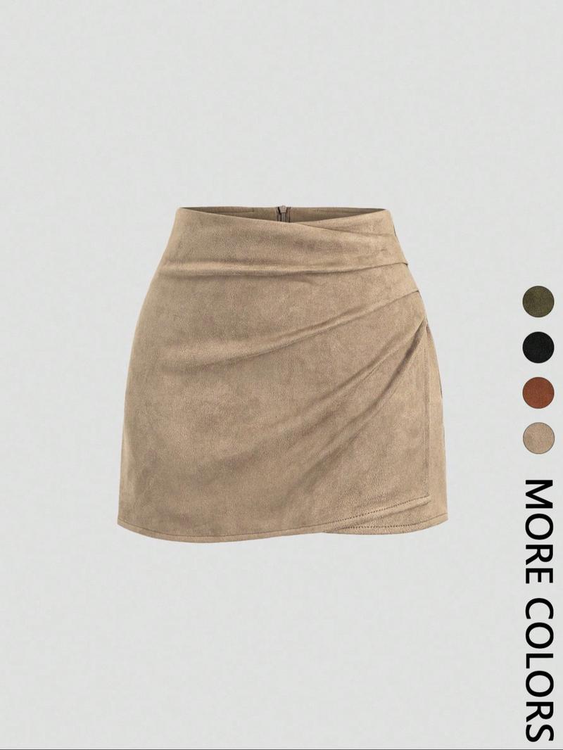 1 piece Valentine's Day Women's Spring &Fall Velvet Vintage Italian Melange Pleated Bodycon Short Skirt,Fashionable Casual Versatile Ultra-Short Half Skirt