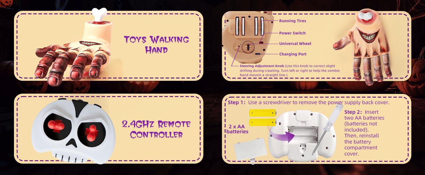 Electronic Horror Self-Walking Sound-Emitting Hand Halloween Prop - Remote Control Prank Tool, Gift-Ready Packaging, Scary Family Festive Home Decoration, Realistic Fake