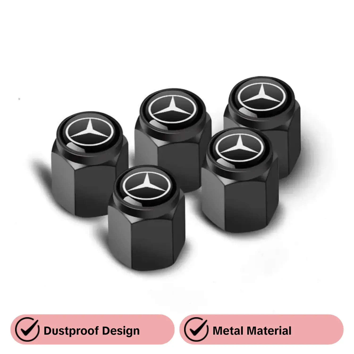 5PCS Metal Car Wheel Tire Valve Caps Air Stem Dust Cover Dustproof for Mercedes Benz Amg Glc Glb Gle Cla Clk W206 W204 W205 W212 W213 Auto Accessories Tyre Caps