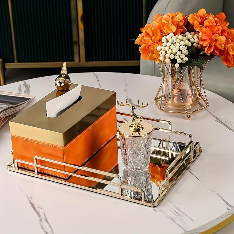 Light luxury ornament iron wire tray, household storage tray, tea table, living room desktop rectangular decoration tea tray black tray, glass plate metal tray decoration