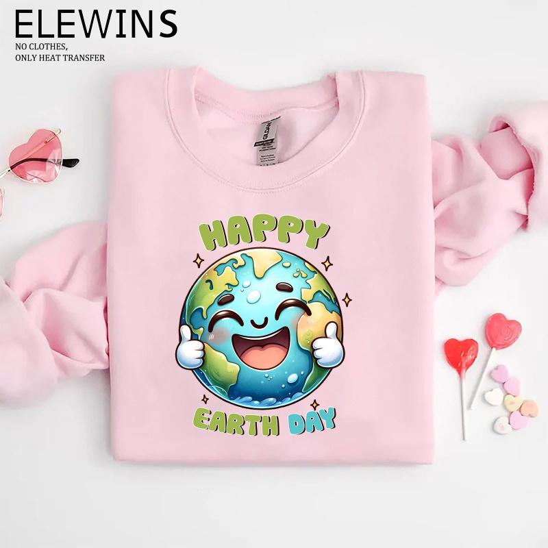 6 Pcs Earth Day Heat Transfer Vinyl Patches for DIY T Shirt Jeans Backpack Family Clothing Hats Crafts Decoration Iron on Stickers