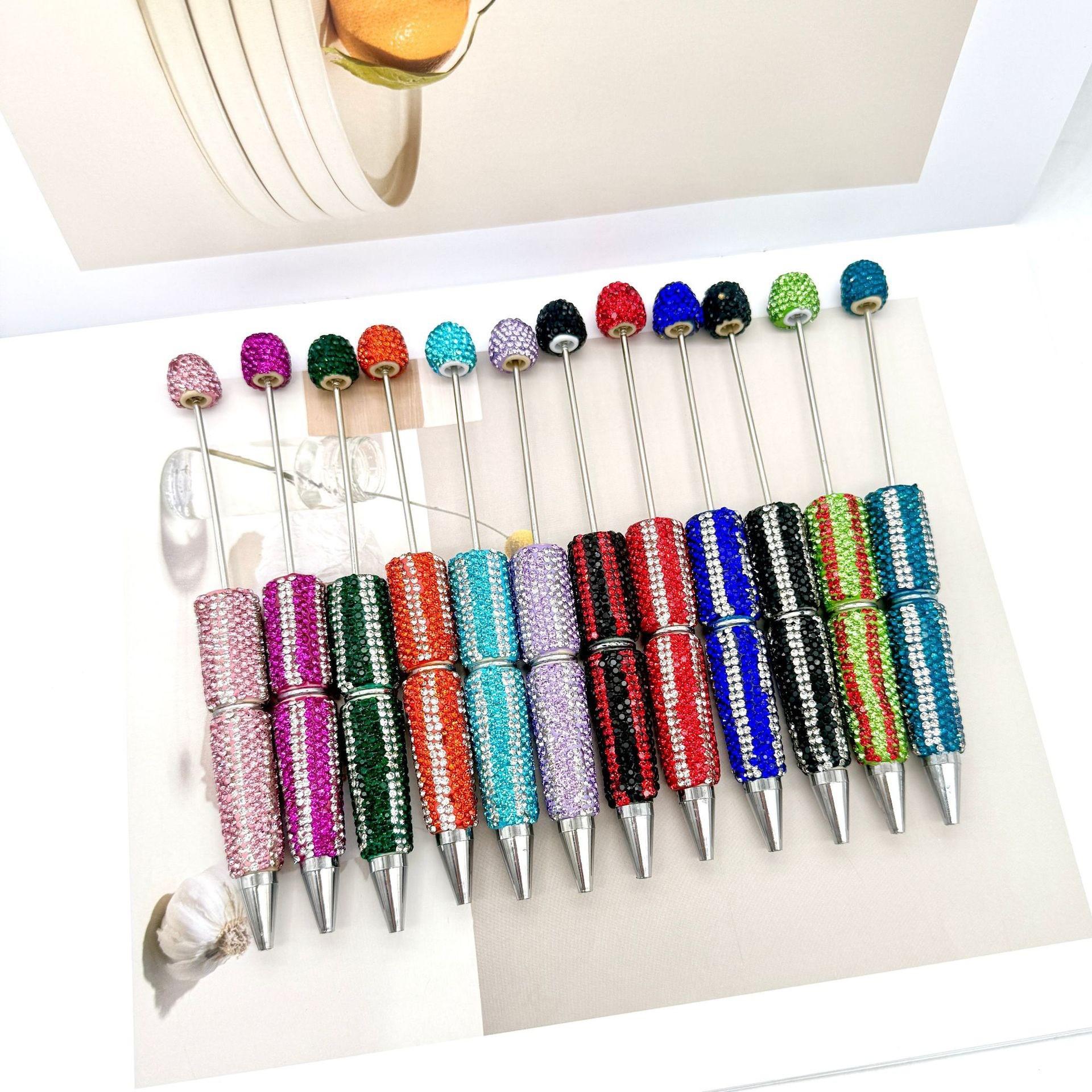 Striped Diamond Beaded Pen Set, Multi-Color Zebra Pattern Artificial Diamond Full Drill Round Ballpoint Pens, High Aesthetic DIY Jewelry Making