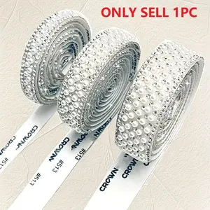 1 Yard (90cm) Self-Adhesive Pearl Rhinestone Ribbon, Crystal Decorative Strip Embellishments for Wedding Birthday Party Crafts, DIY Dress Shoes Bag Clothing Decorations