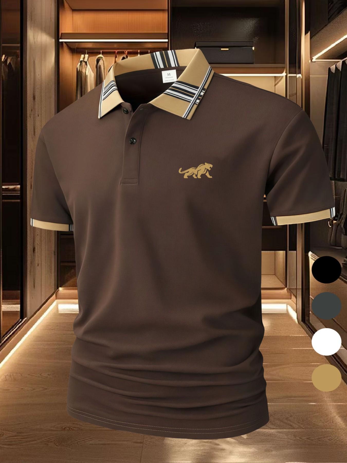 Mighty Lion [Golf Style] Men's Professional Polyester Polo Shirt Sports and Leisure Stylish Comfortable Classic Short Sleeve Men's Wear resistant and Durable Multi color In