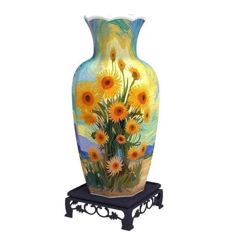 Women's Retro Sunflower 3D Puzzle Vase Bottle - DIY Craft with Waterproof Liner, 2 Interchangeable Floral Bases, Decorative Room Accessories for Bedroom Bookshelf Vintage Home Decor