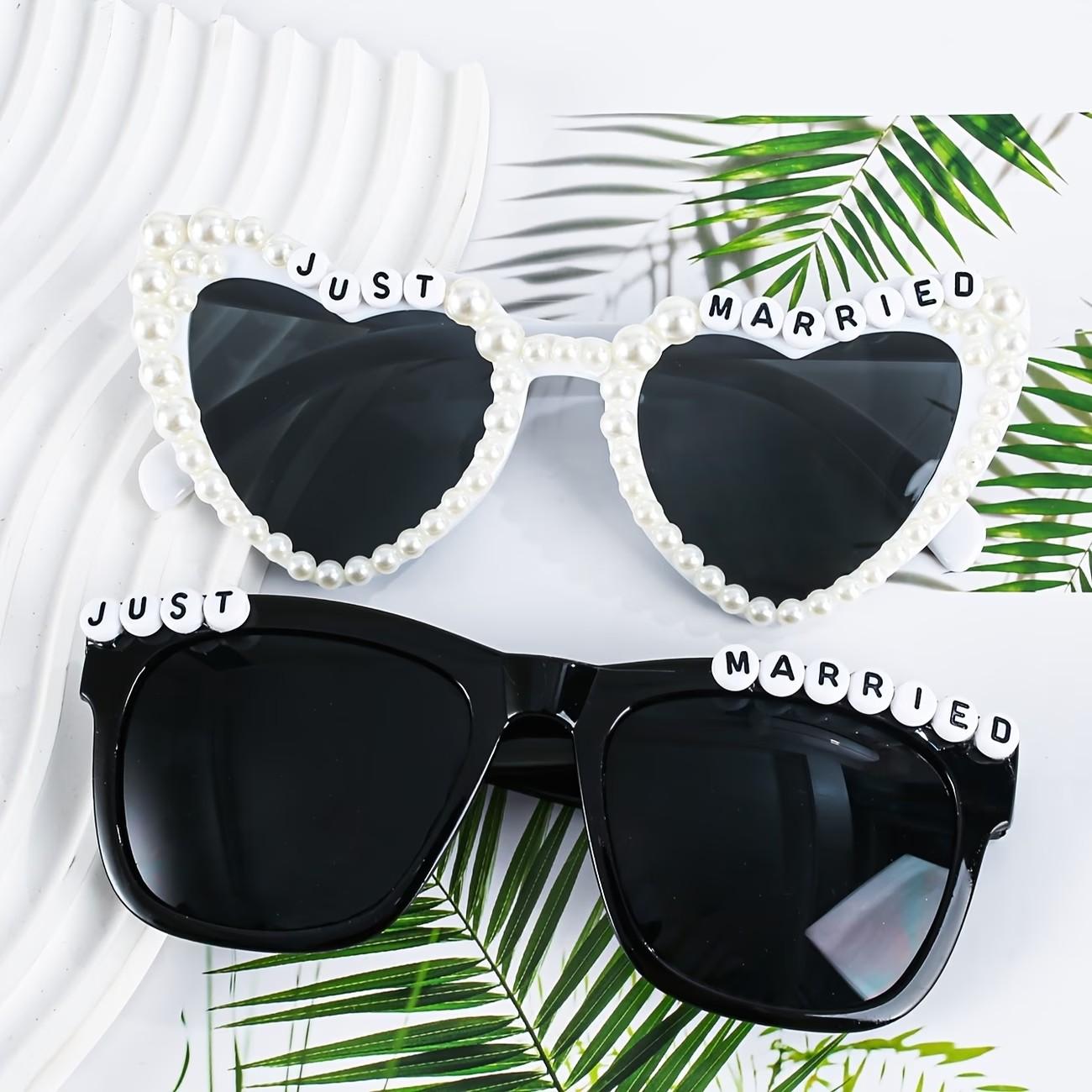 2pcs Heart-Shaped Bride and Groom Glasses Set, Artificial Design, Wedding Party Accessories, Bridal Shower Gifts, Couple Photo Props