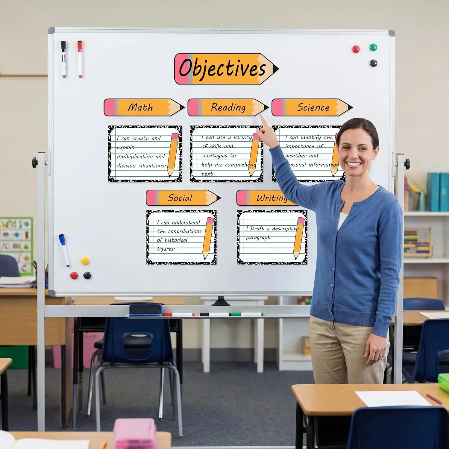 11pcs Pencil Themed Magnetic Dry Erase Boards, Reusable Wipeable Teaching Chart, Versatile Display Tool, Must-Have Back to School Accessory