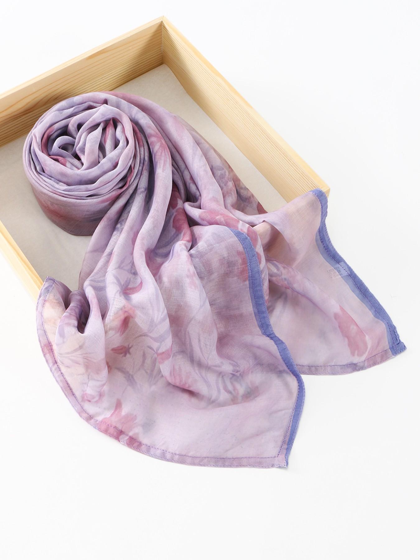 1pc Fashion Floral Voile Hijab Scarf, Elegant Printed Headscarf, Muslim Daily Wear Turban, Breathable Beach Long Shawl