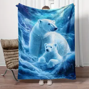 1Pc A Charming Polar Bear-Themed Blanket Featuring A Unique Design, Perfect For Use On A Sofa, Bed, During Travel, Camping, Or In The Office. This Lightweight Fleece Throw Is Made From Soft, Warm Flannel Fabric And Is Ideal For Cozying Up