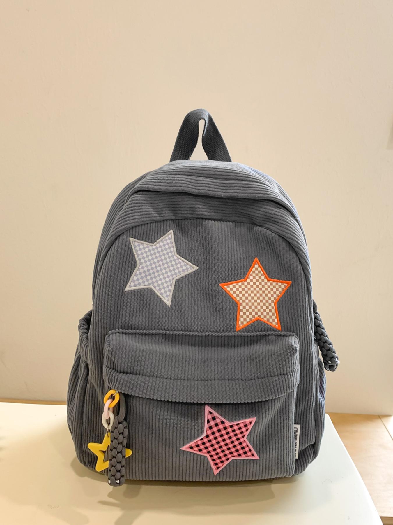 Leisure style fashionable large capacity backpack, practical texture retro niche personality high-quality backpack, chessboard star embroidery, star zipper decoration, essential for daily commuting to school