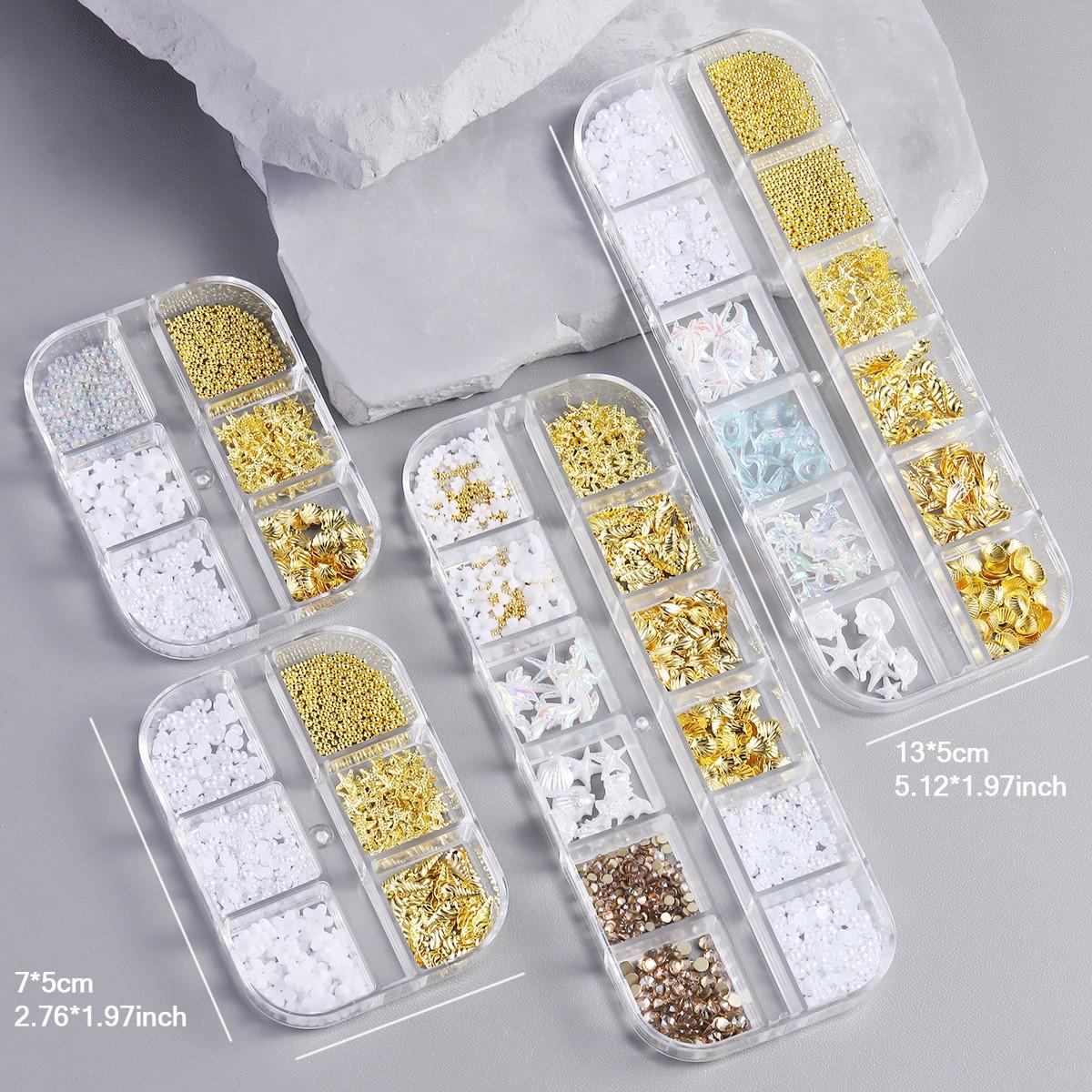 3D Summer Beach Nail Art Set, Rivets, Ocean Shells, Starfish, Mermaid Tail, Coconut Tree, Pearl & Gem Pendants, Y2K Kawaii Style