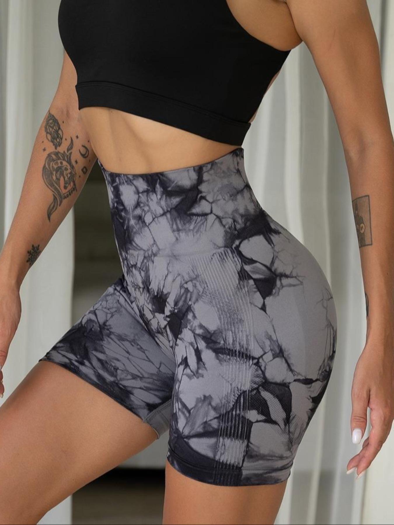 Women's Tie Dye Print High Waist Sports Shorts, Breathable Comfortable Skinny Athletic Shorts for Gym Workout Running, Ladies Sportswear Activewear for All Seasons, Athletic Bottoms