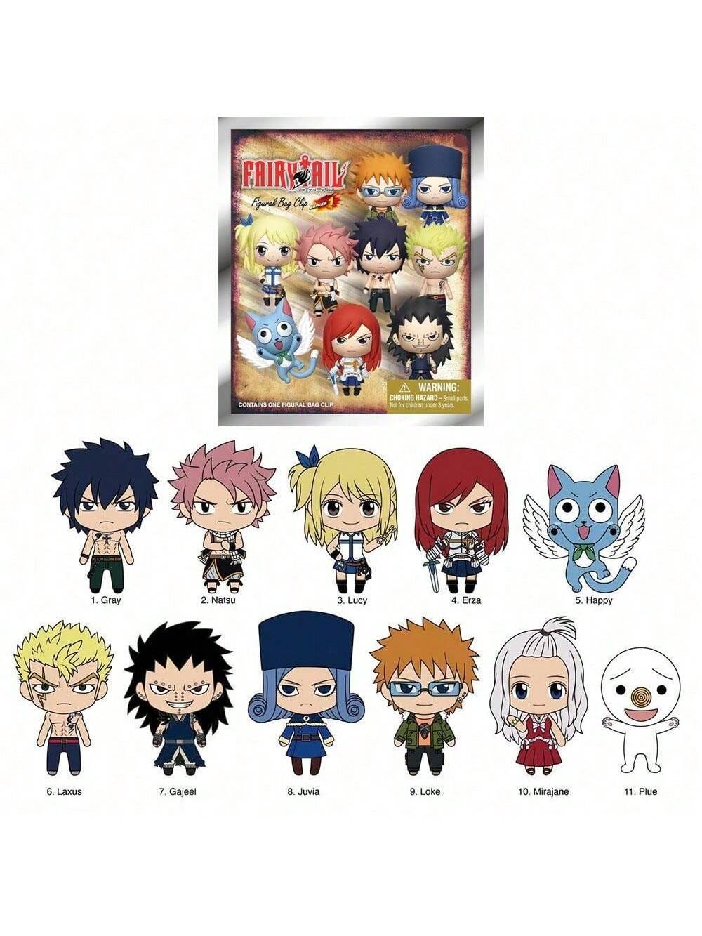 FAIRY TAIL Officially Licensed 3D Anime Character Series Mystery Bulk Bag Clip Keychain Random One Natsu and Gray or Other Characters For Mom and Friends Back to School and Anniversary Gifts