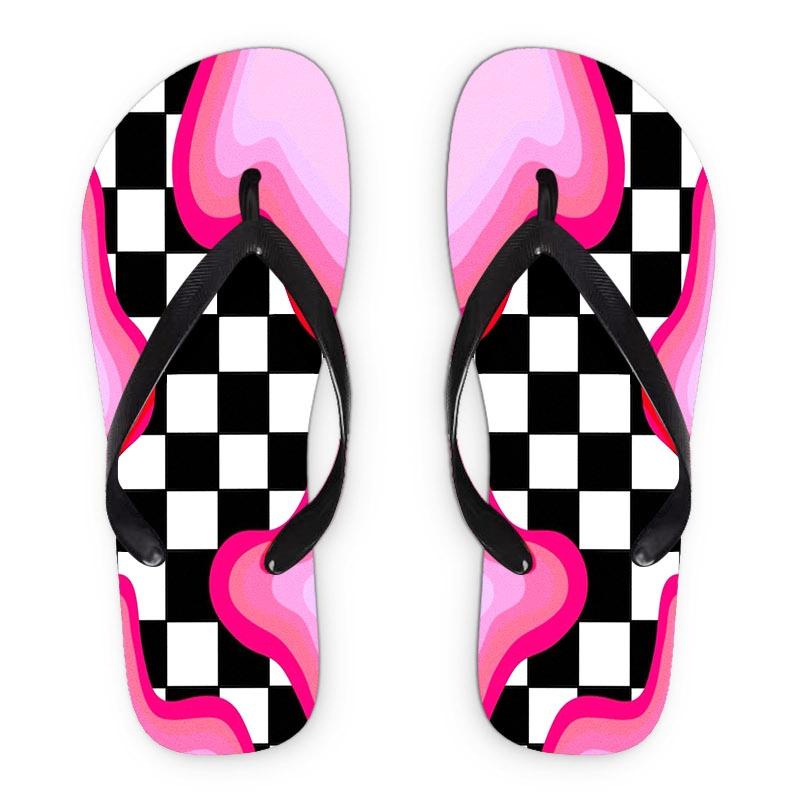 2026 Summer New Women'S Flip Flops, Open Toe, Flat Heel, Minimalist Style, Multiple Colors&Sizes Available, Dry Clean, All - Season, Perfect for Mother'S Day, Easter, Holiday Gift, Wavy Pink Purple Shapes, Modern Vibrant Design, Women Shoes