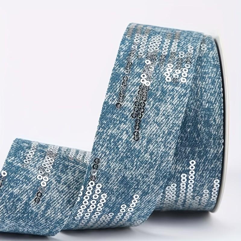 2 Yard Straight Edge Sequined Denim Lace Trim, Perfect for Bow Making, Gift Wrapping, DIY Craft Accessories, Fabric & Sequins