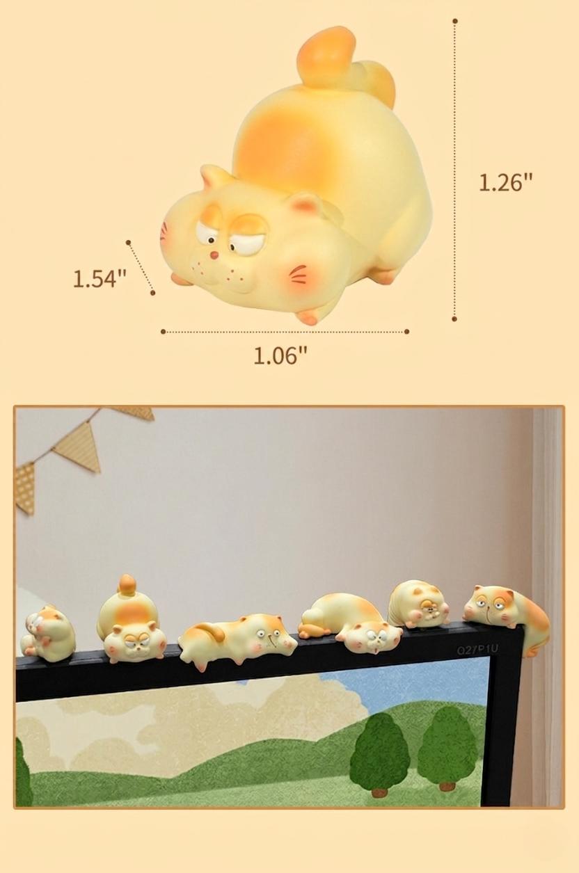Funny Fat Cat Monitor Sitter Set - 6Pcs Cute Chubby Kitty Computer Topper, Desktop Ornament for Office Desk Decor, Stress Relief Gift for Cat Lovers & Coworkers
