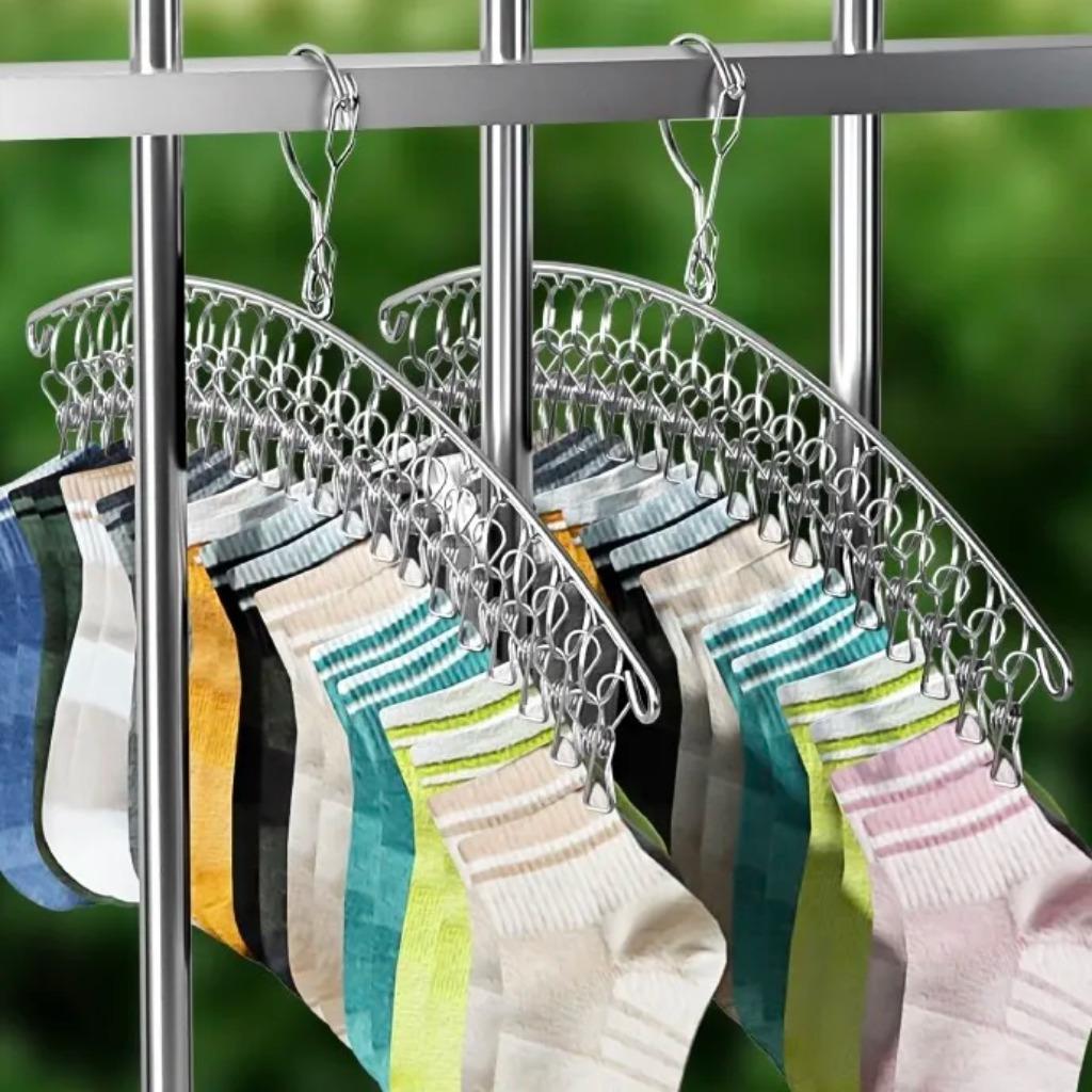 Stainless Steel Clothes Drying Hanger Windproof Clothing Rack Clips Sock Laundry Airer Hanger Underwear Socks Holder