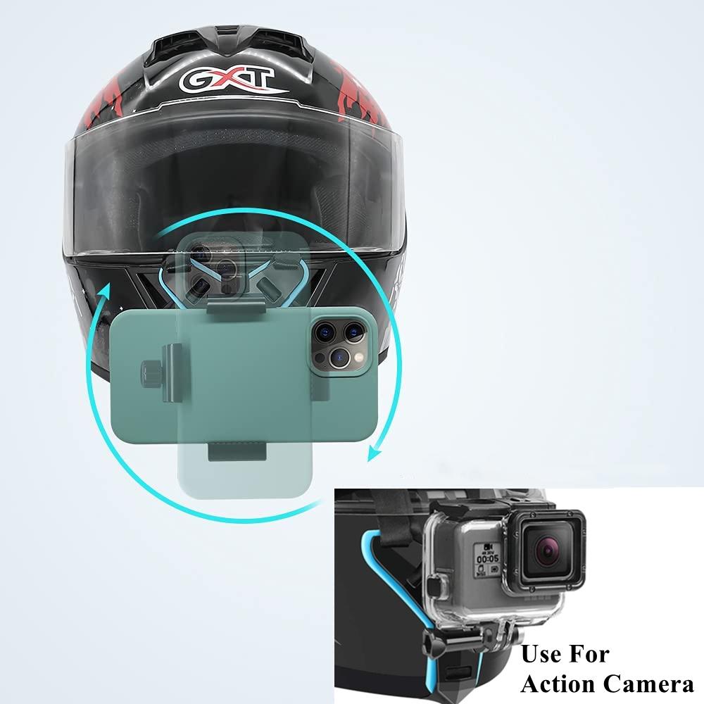 Durable Motorcycle Helmet Chin Strap Camera Mount Holder - Easy-to-Install Locking Design with Phone Clip, Full Face Mobile Phone Holder Compatible with GoPro Hero 11,10,9 Action Cameras