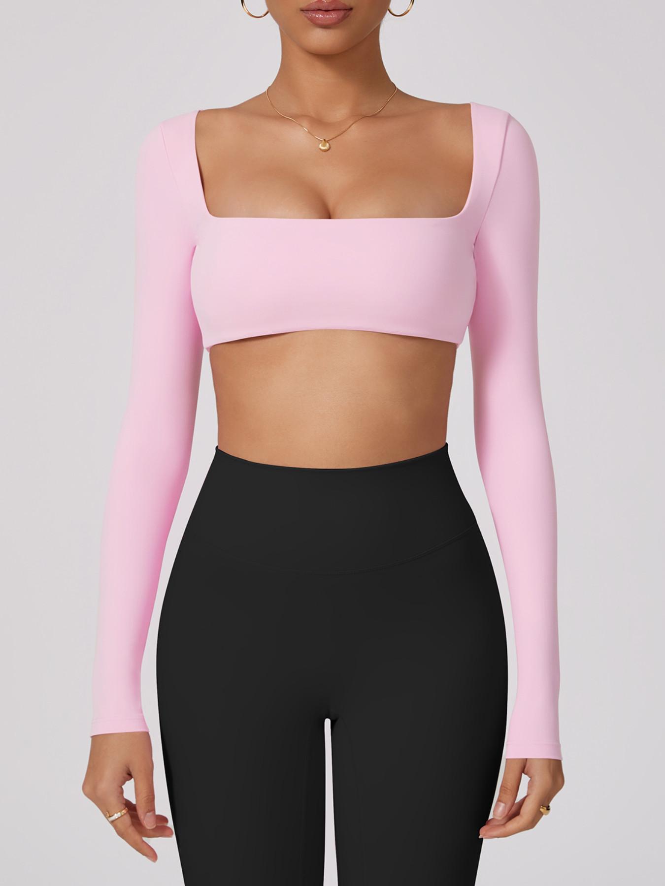 Women's Long Sleeve Sports Top, American Style, Professional Performance, Classic Square Neck, High Elasticity, Breathable Fabric, Breathable Workout Tops