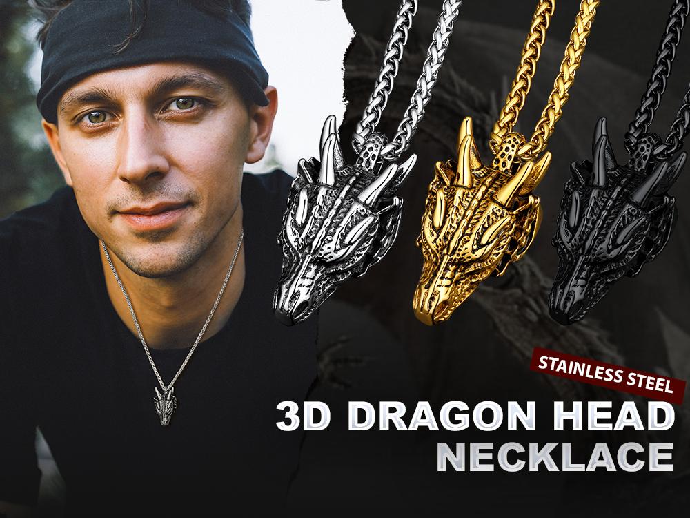 FaithHeart Dragon Head Pendant Necklace For Unisex Stainless Steel Perfect Gift