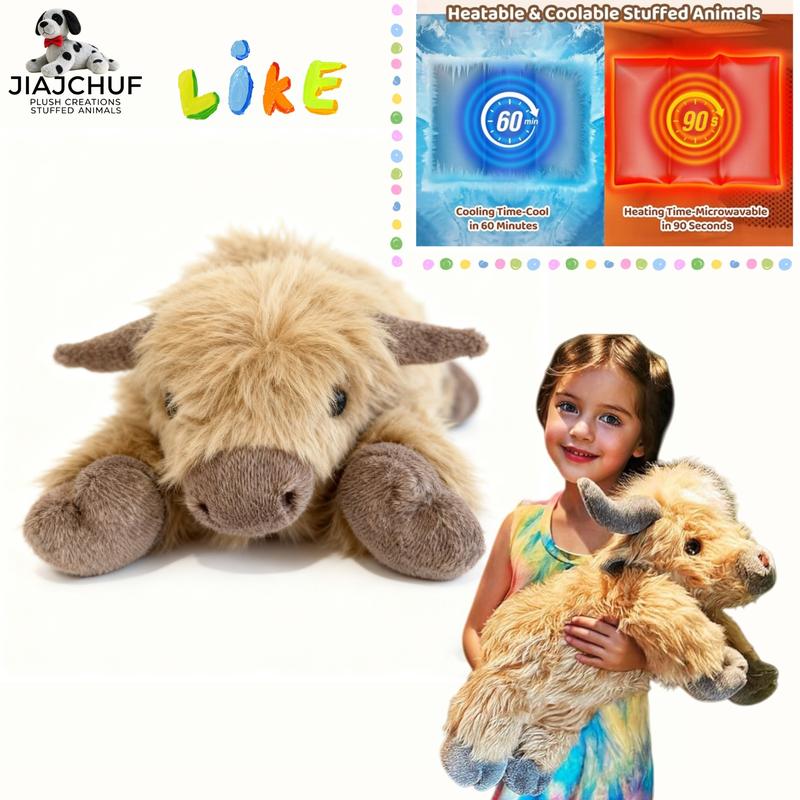 Giant Heatable Highland Cow Plush, 53cm/43cm Microwave Safe Stuffed Animal, Heating Pack & Weighted Limbs, Warm Toy for Adults & Kids