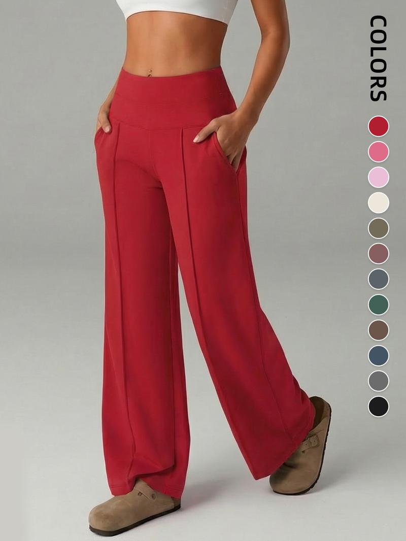 Women's Plain Loose Straight Leg Pants, Wide Leg High Waist Sporty Casual Sweatpants with Pockets, Comfortable Daily Wear Casual Comfy Sporty [Fits Small - Size Up Recommended]