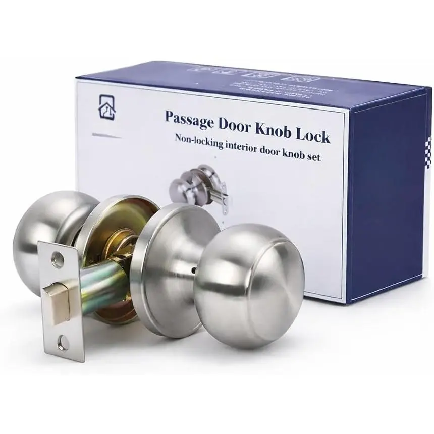 Passage Door Knob, Non-Locking Interior Round Knob for Bedroom & Hallway, Fits Left or Right Hand, Classic Residential Style (Satin Stainless Steel)