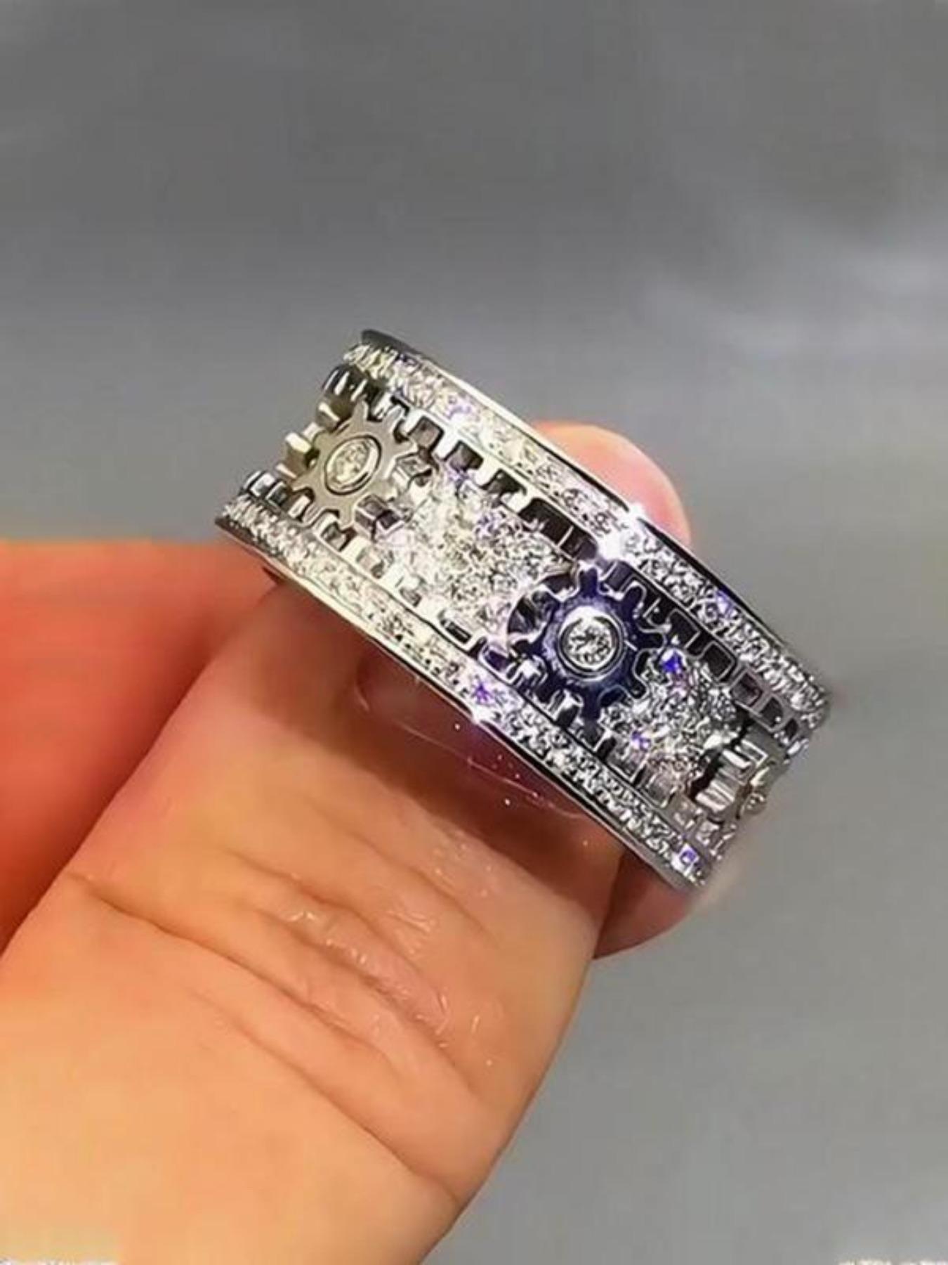Creative Gear Design Rhinestone Ring, Elegant Fashion Jewelry for Men and Women, Perfect Gift for Birthdays, Anniversaries, Graduations