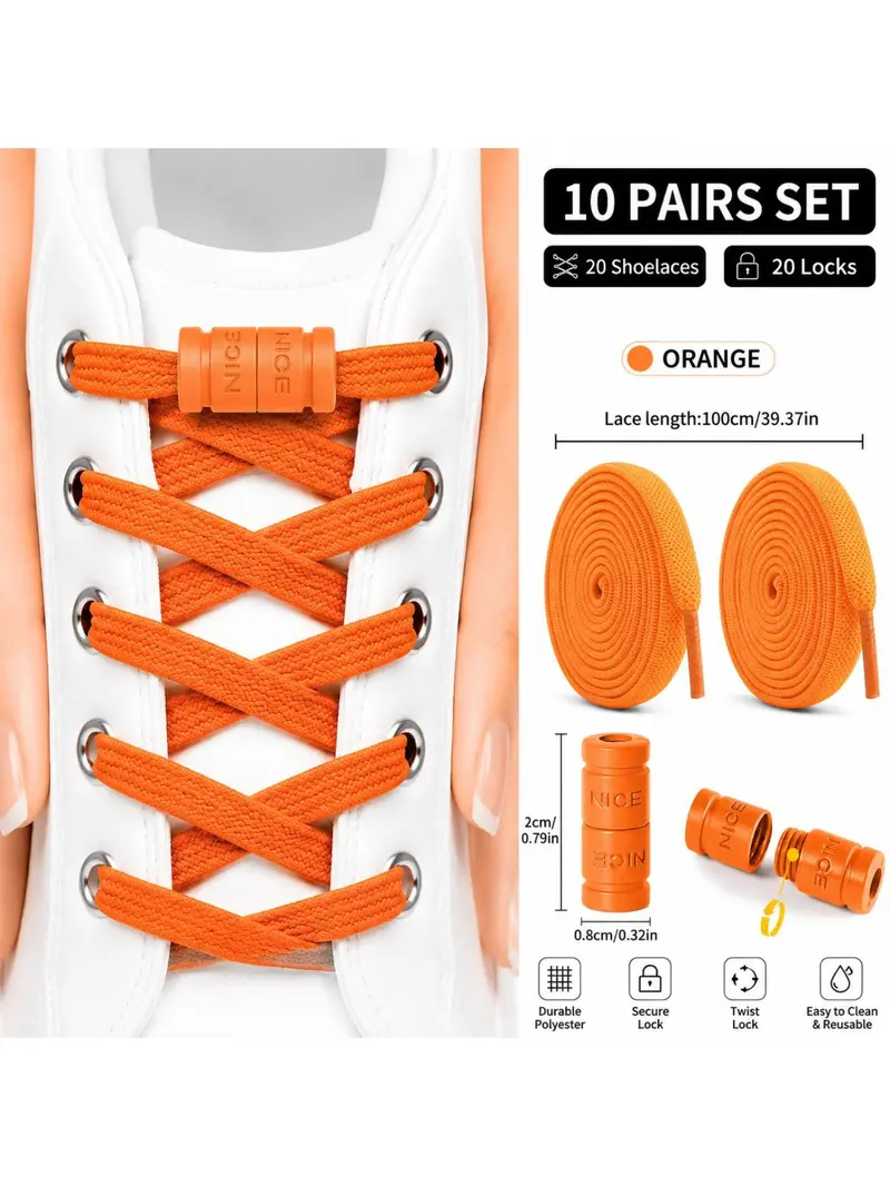 10 Pairs Adjustable Laces with Locks, Elastic Stretch Shoelaces for Kids and Adults, Quick Install Sports Shoes Laces, Shoe Strings for Sneakers