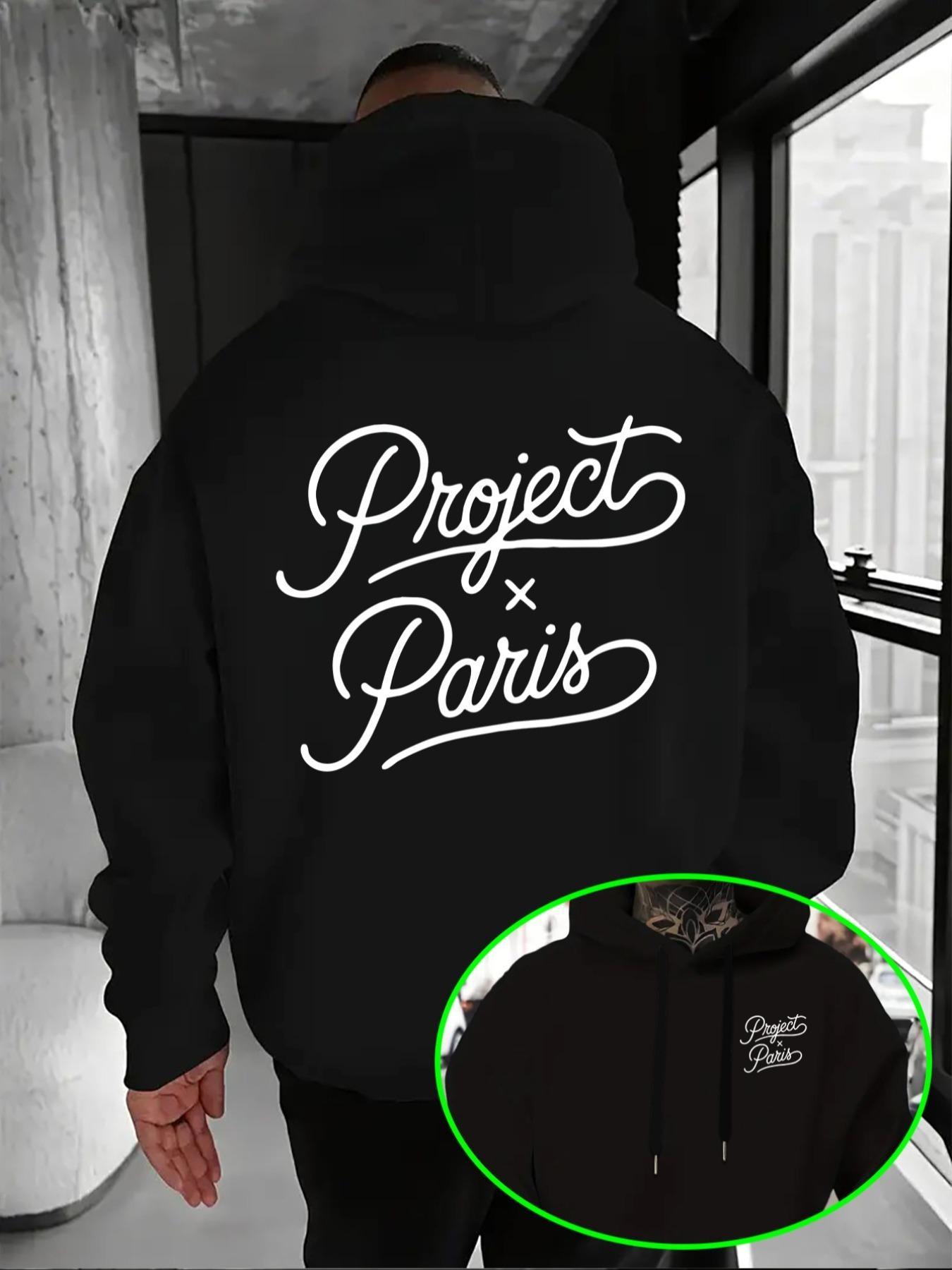 Men's French Trend Hoodie, Project X Paris Artistic Letter Print, Soft Fabric, Casual Fall & Winter Wear, Street Style