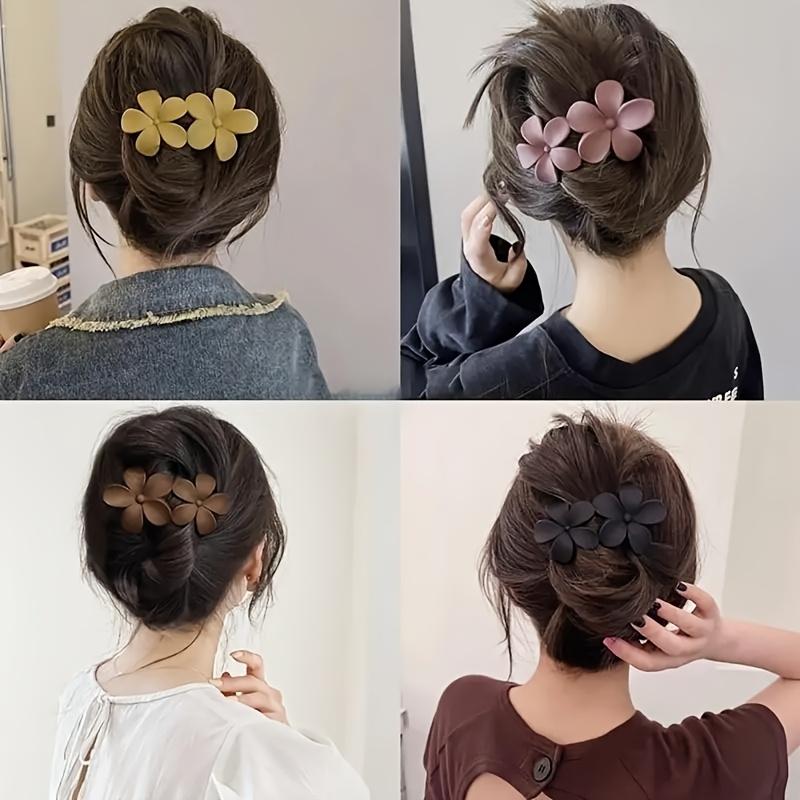 4pcs French-Style/Bohemian Flower hair clips - Non-Slip Matte Hairpins with Black Blooms, Elegant Bun Accessories for Women &,, Wedding, Party Hairstyles (French nomenclature)