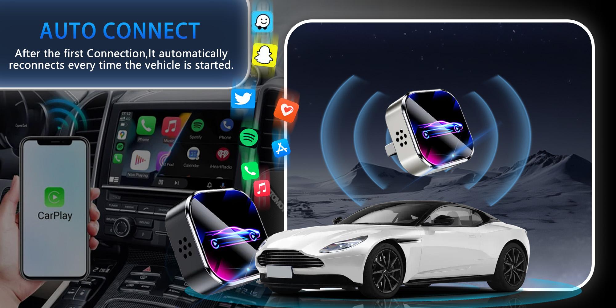 Two-In-One Wireless Car Adapter for iPhone Carplay/android, Fast Connection, No Delay, Hands-Free Calling, USB PD Charging